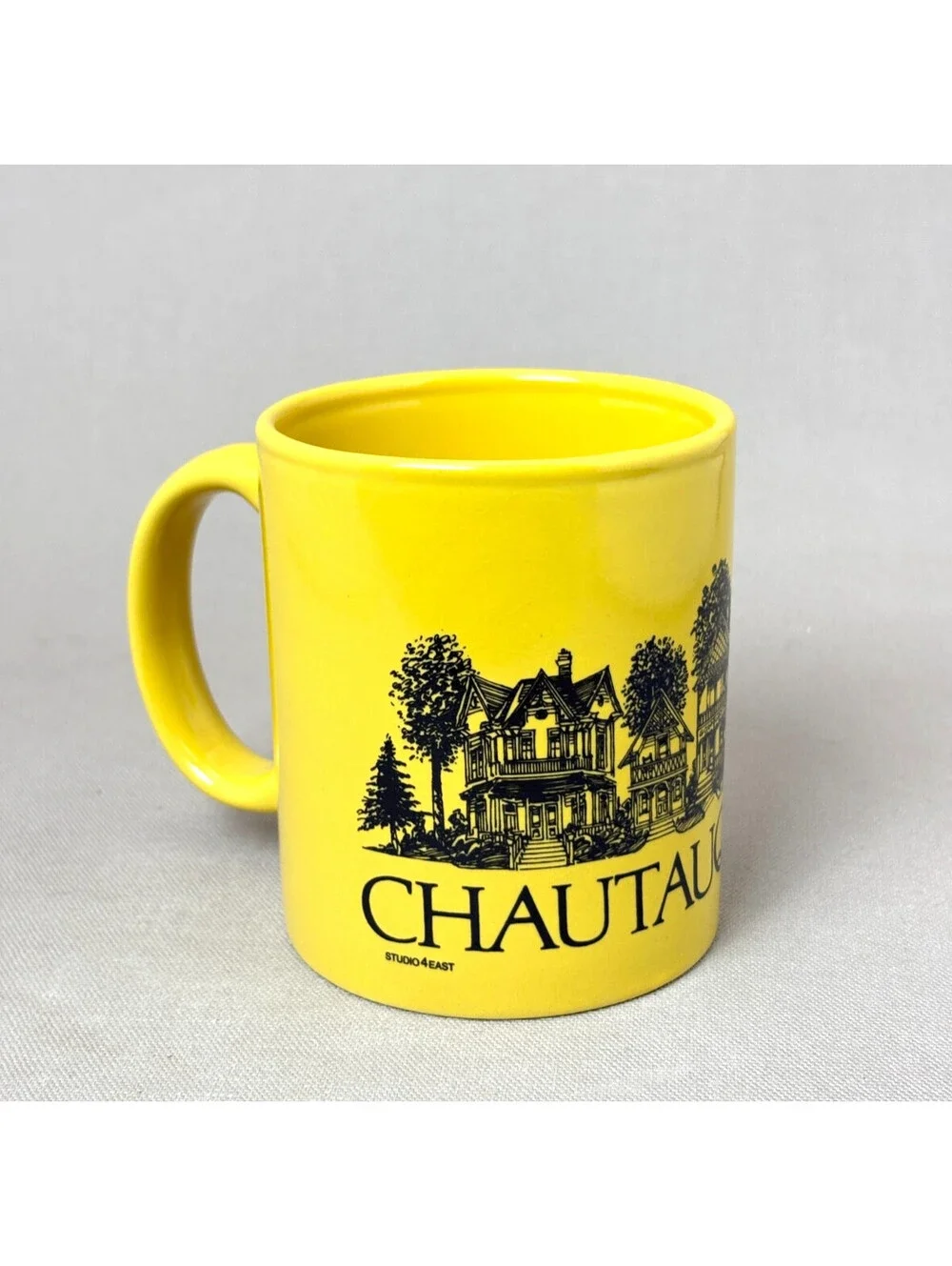Vintage Chautauqua NY Victorian Houses Coffee Mug Studio 4 East Yellow Ceramic